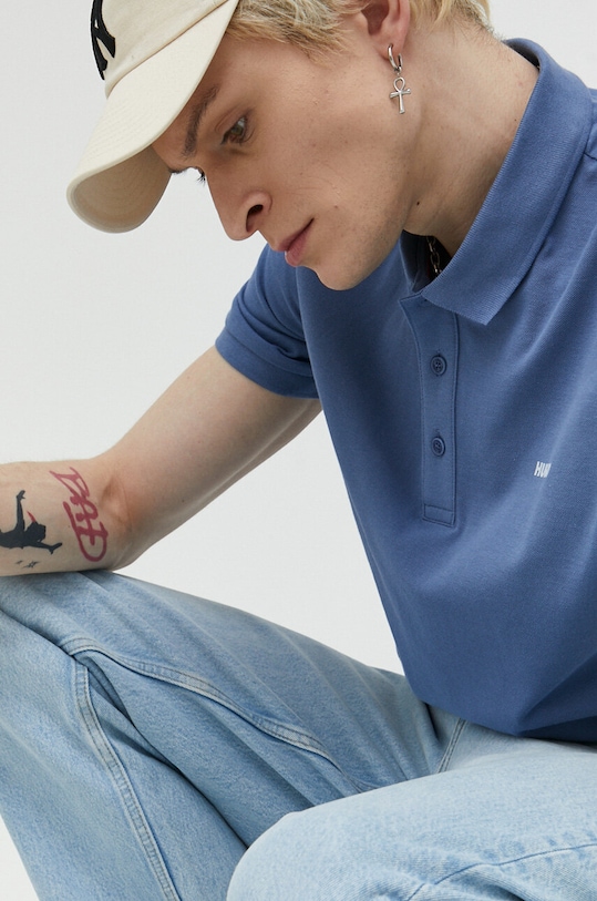 Хлопковое поло HUGO 50466182 голубой
