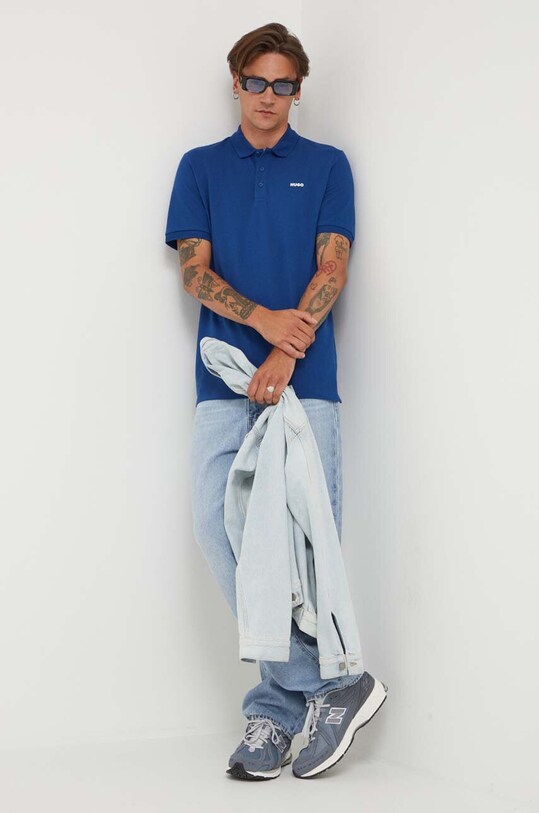 Pamučna polo majica HUGO 50466182 plava SS25