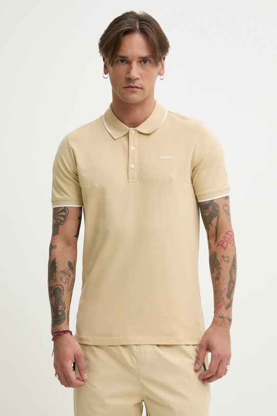 HUGO polo Dinoso222 z elastanem beżowy 50467344