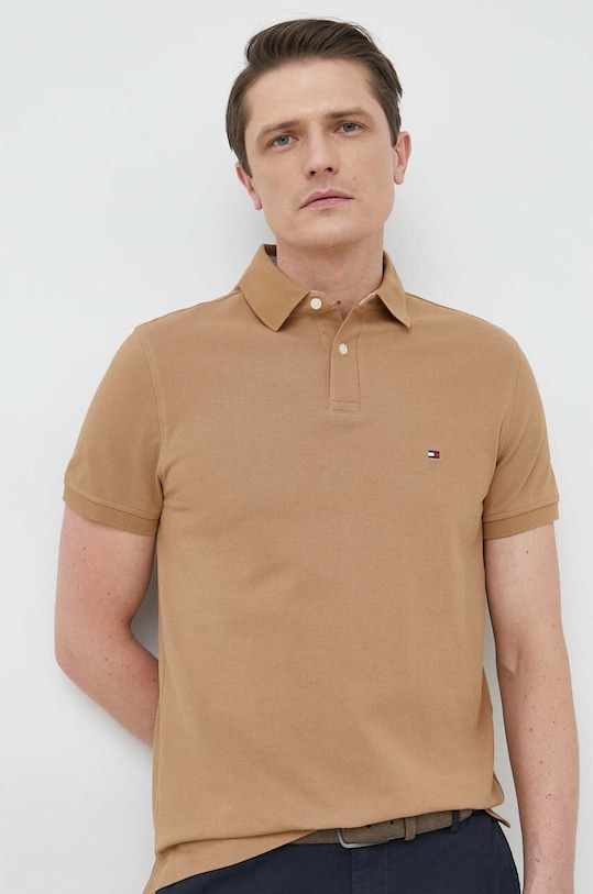 Tommy Hilfiger polo z elastanem brązowy MW0MW17770.PPYX