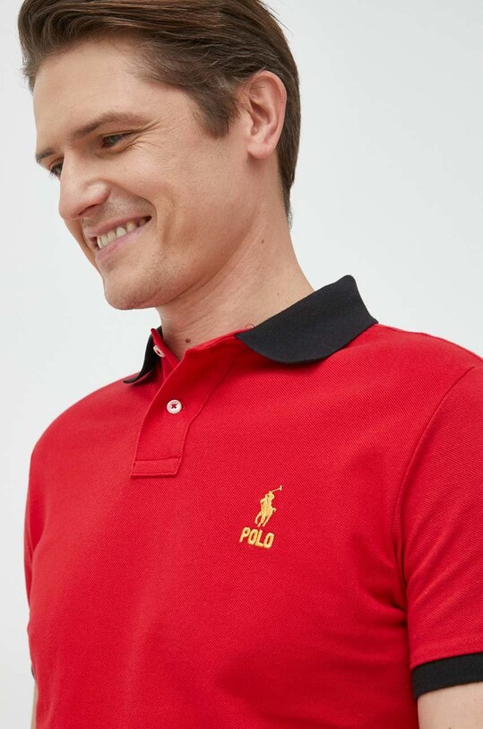 Βαμβακερό μπλουζάκι πόλο Polo Ralph Lauren κόκκινο 710913593