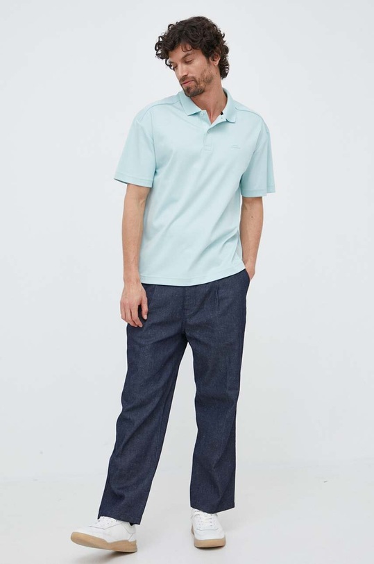 Calvin Klein polo bawełniane K10K111195.PPYX turkusowy SS23