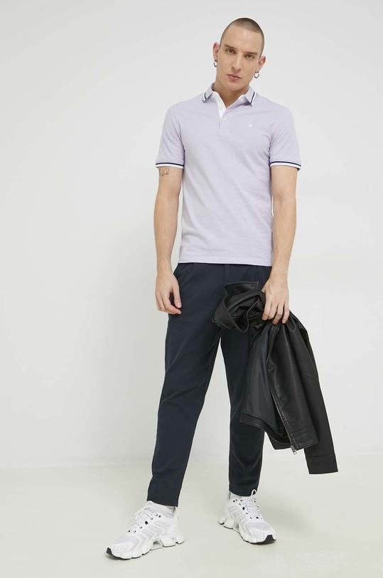 Jack & Jones polo bawełniane JJEPAULOS 12136668. fioletowy AA00