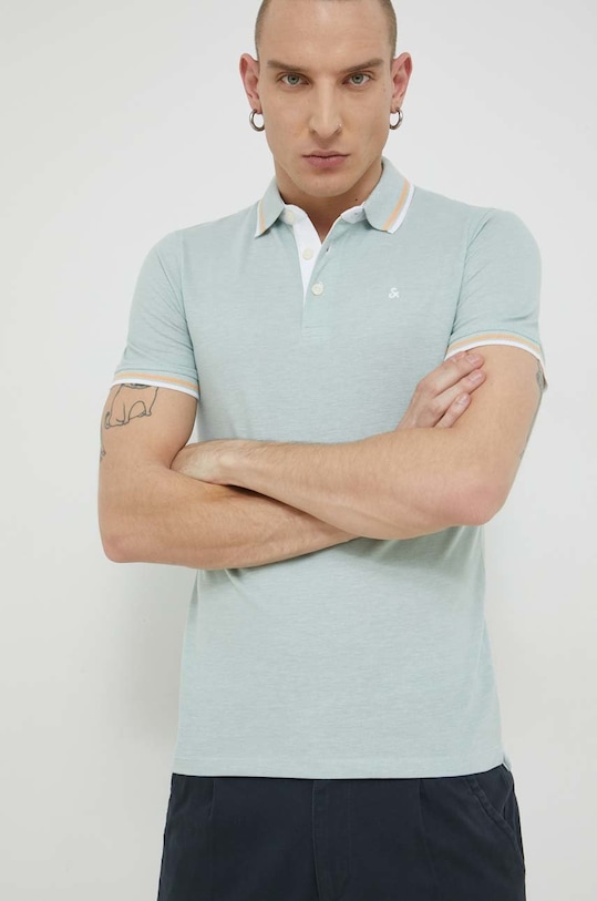 Jack & Jones polo bawełniane JJEPAULOS 12136668. turkusowy AA00