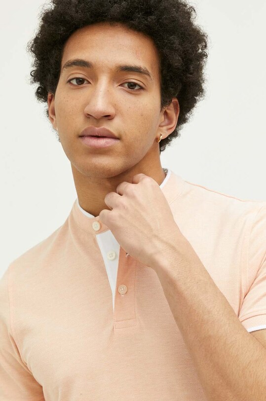 Βαμβακερό μπλουζάκι πόλο Jack & Jones JJEPAULOS κανονικό πορτοκαλί 12199711.Pumpkin