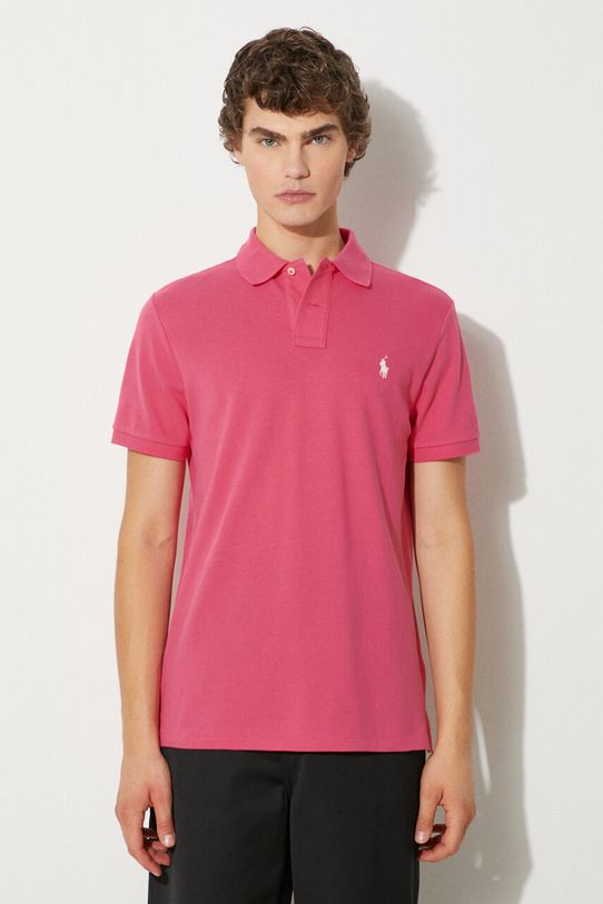 Pamučna polo majica Polo Ralph Lauren slim roza 710782592
