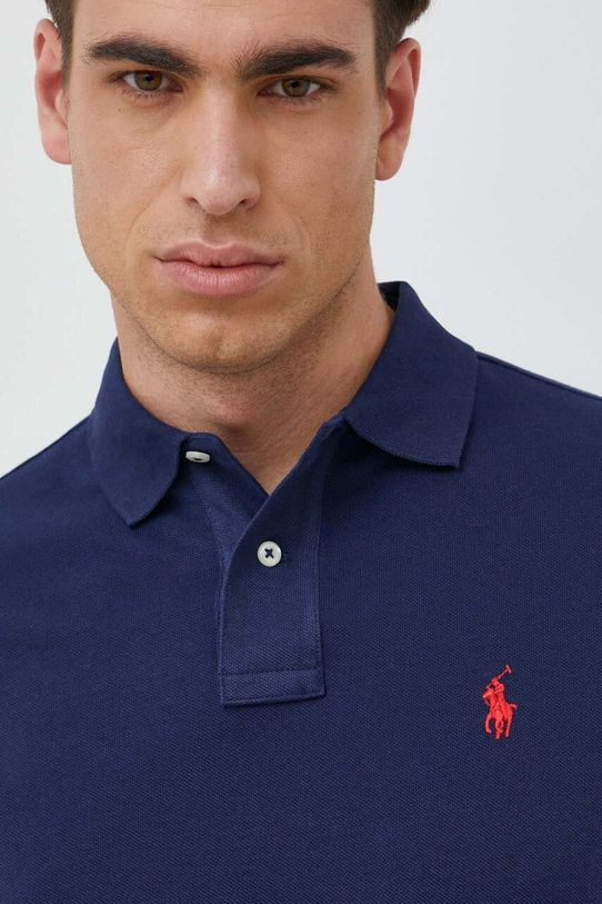 Βαμβακερό μπλουζάκι πόλο Polo Ralph Lauren slim σκούρο μπλε 710782592