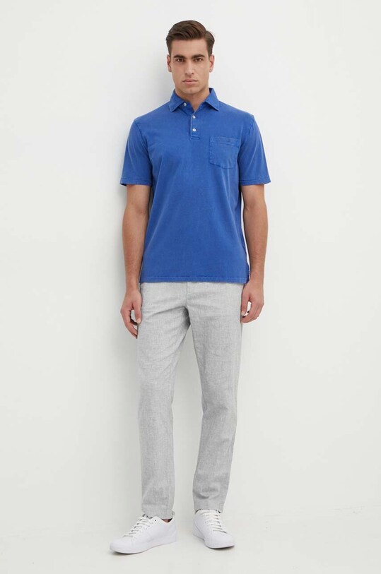 Поло з домішкою льону Polo Ralph Lauren 710900790 блакитний SS24