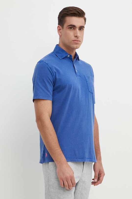 Поло з домішкою льону Polo Ralph Lauren блакитний 710900790