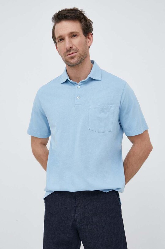 Поло з домішкою льону Polo Ralph Lauren блакитний 710900790