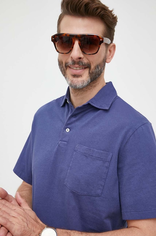 Polo Ralph Lauren polo z domieszką lnu granatowy 710900790
