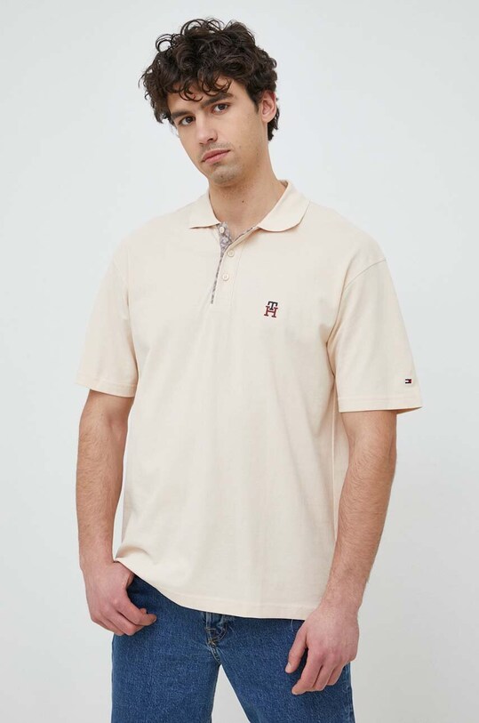 Tommy Hilfiger polo bawełniane aplikacja beżowy MW0MW30785.PPYX
