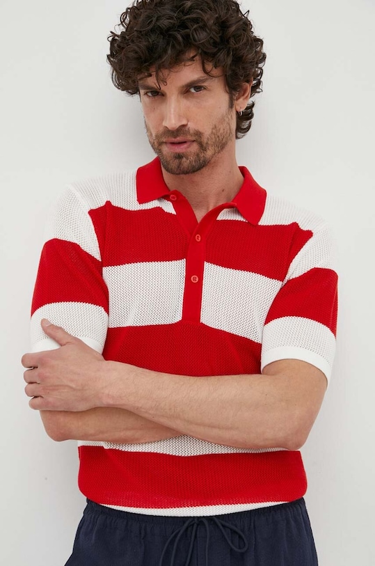 Bombažen polo United Colors of Benetton Vzorčasti rdeča 1094K300L.2H7