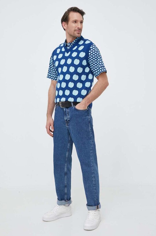 United Colors of Benetton camasa din bumbac 5WWYUQ01N.77U albastru SS23