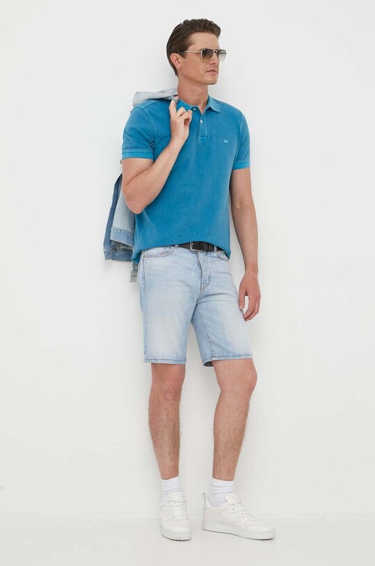 United Colors of Benetton polo bawełniane 3089U300Z.78Q niebieski SS23