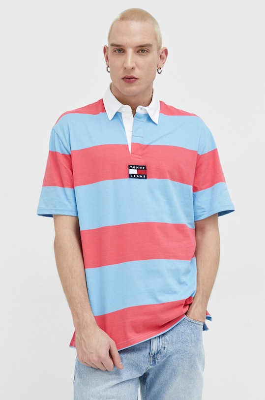 Tommy Jeans polo bawełniane wzorzyste różowy DM0DM16218.PPYX