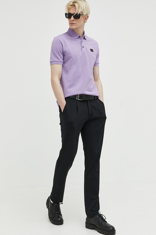 Bavlněné polo tričko HUGO 50490770 fialová SS25