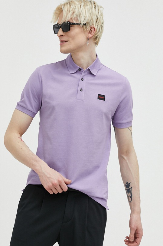 Bavlněné polo tričko HUGO fialová 50490770