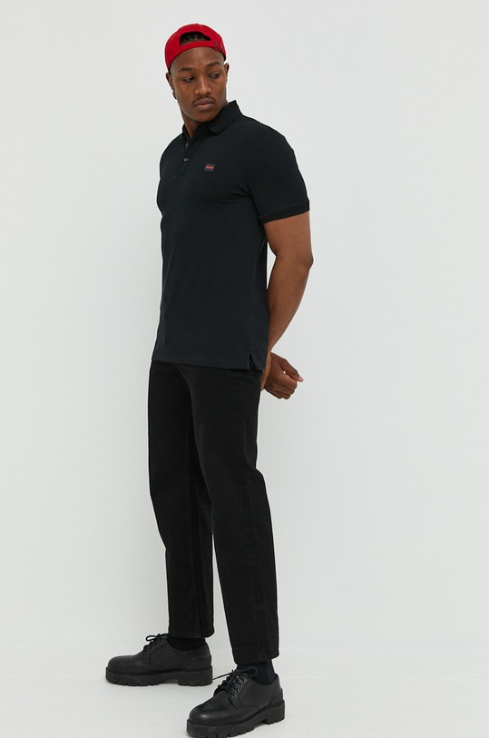 Bavlněné polo tričko HUGO 50490770 černá SS25
