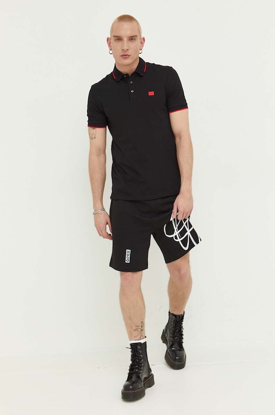 HUGO polo bawełniane 50490775 czarny AW25