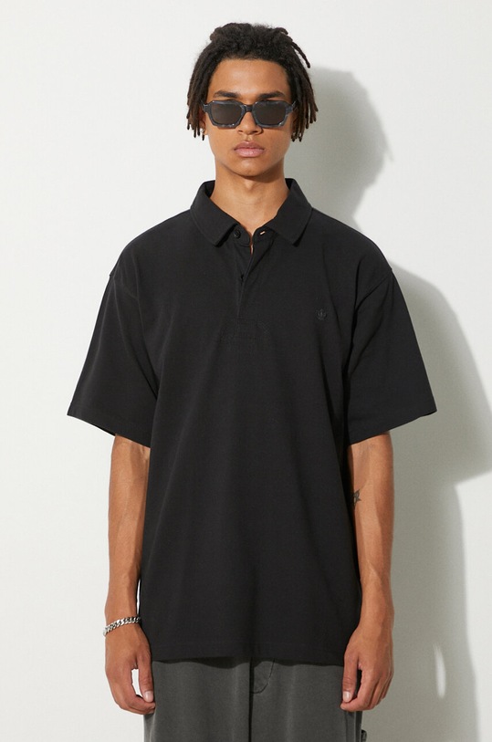 adidas Originals cotton polo shirt Essentials plain black HR8677