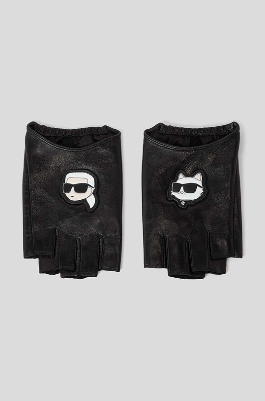 Kožené rukavice bez prstov Karl Lagerfeld usňová koža čierna 230W3601