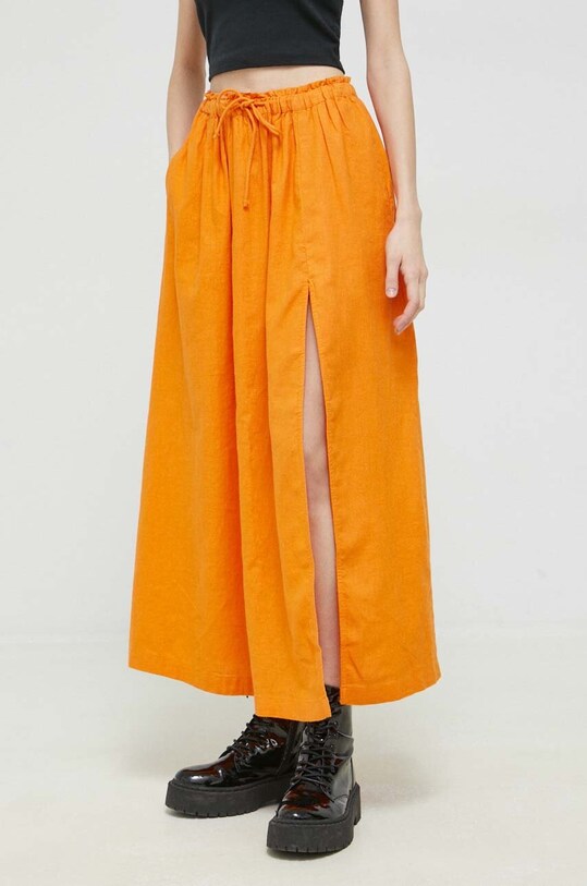 Lněná sukně Abercrombie & Fitch maxi oranžová KI143.3030.700