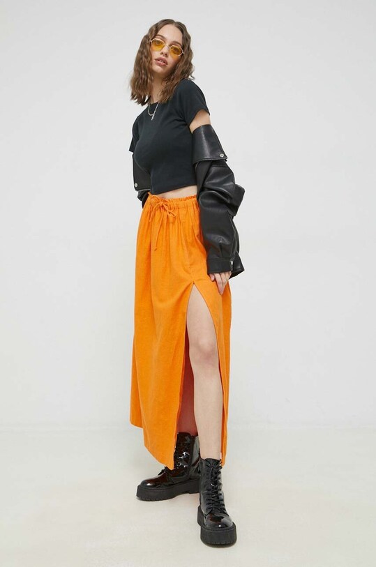 Lněná sukně Abercrombie & Fitch KI143.3030.700 oranžová SS23