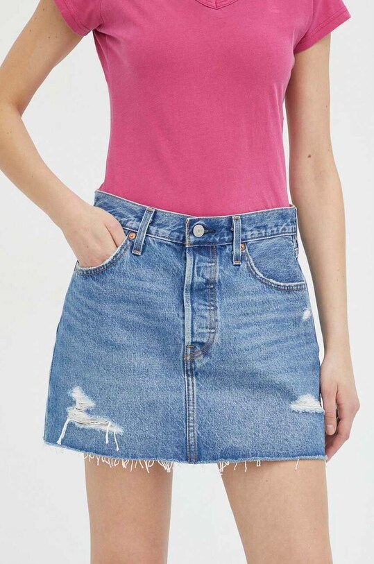 Levi's fustă din denim uni albastru A4694.0002