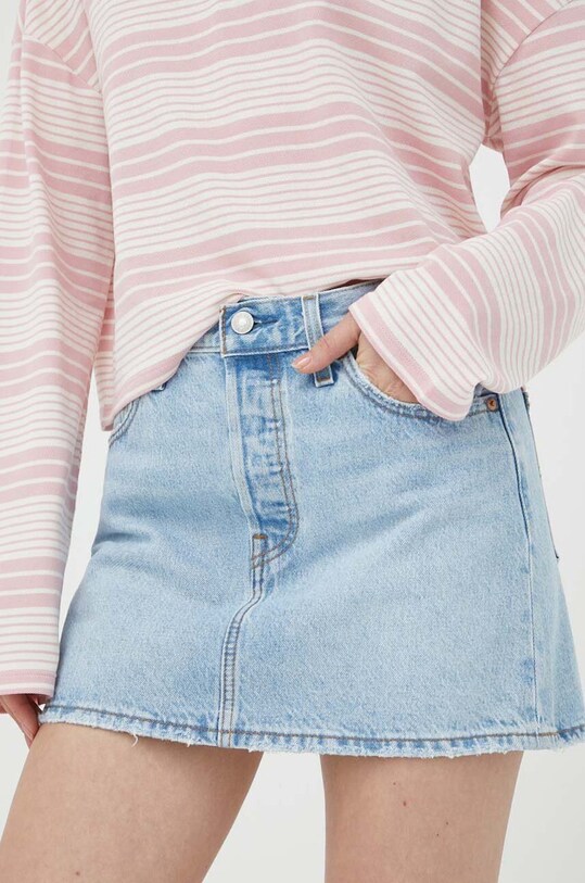 Levi's fustă din denim uni albastru A4694.0003