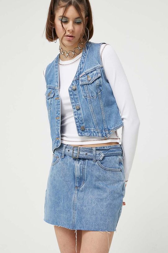 Guess Originals spódnica jeansowa bawełna niebieski W3GG14D4XY0