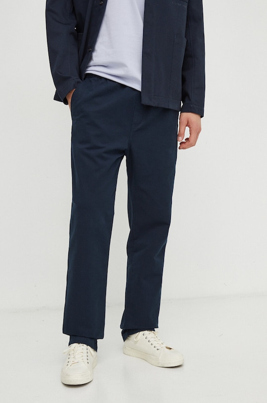 Samsoe Samsoe pantaloni de bumbac drept bleumarin M22400031