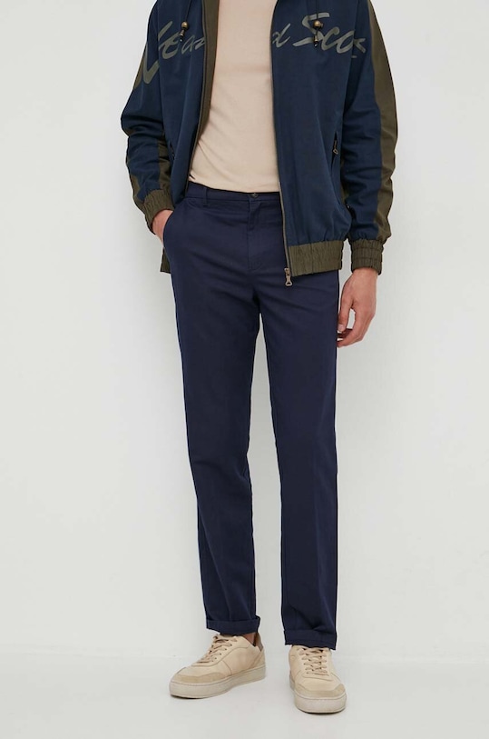 United Colors of Benetton spodnie z domieszką lnu tkanina granatowy 493ZUF01X.016