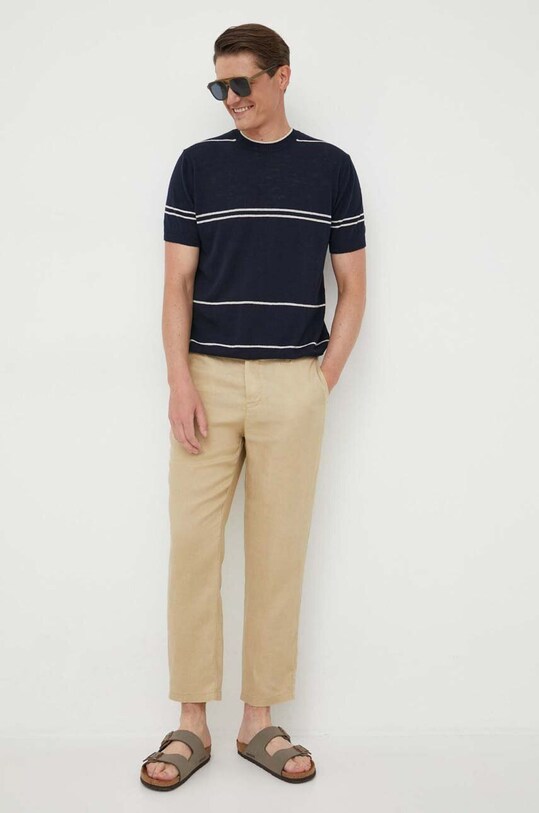Льняные брюки United Colors of Benetton прямой бежевый 4AGH55JU8.393