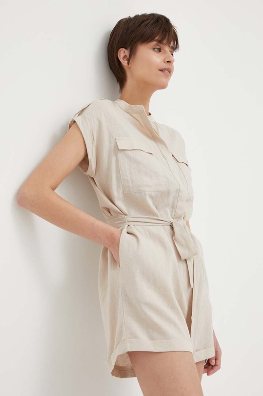 Plátěný overal Pepe Jeans Alina látka béžová PL230428.836