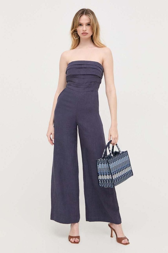 Bardot kombinezon lniany 58467PB.NAVY granatowy SS23