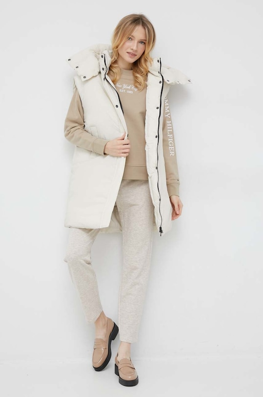 παντελόνι από μείγμα μαλλιού Tommy Hilfiger ψηλή μπεζ WW0WW37336.PPYX