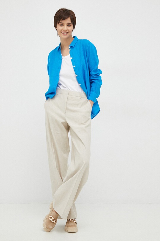 Ľanové nohavice Calvin Klein K20K205226.PPYX béžová SS23