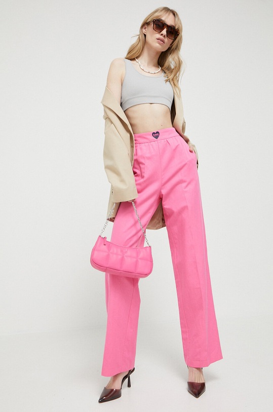 Παντελόνι με λινό μείγμα Love Moschino W.P.B11.80.T.465A ροζ SS23
