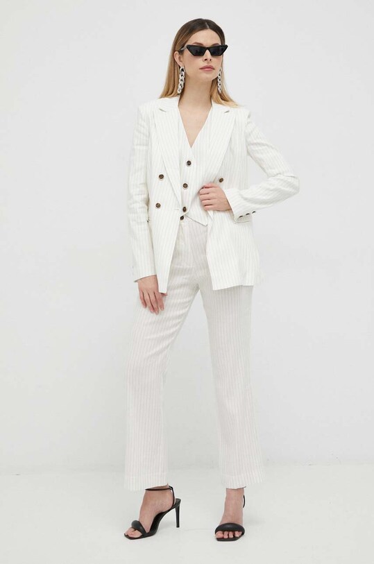 Guess pantaloni in lino alta beige W3GB11.WFCV0