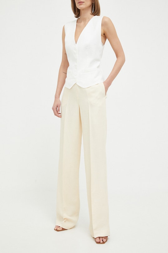 Twinset spodnie z domieszką lnu tkanina beżowy 231TT2778