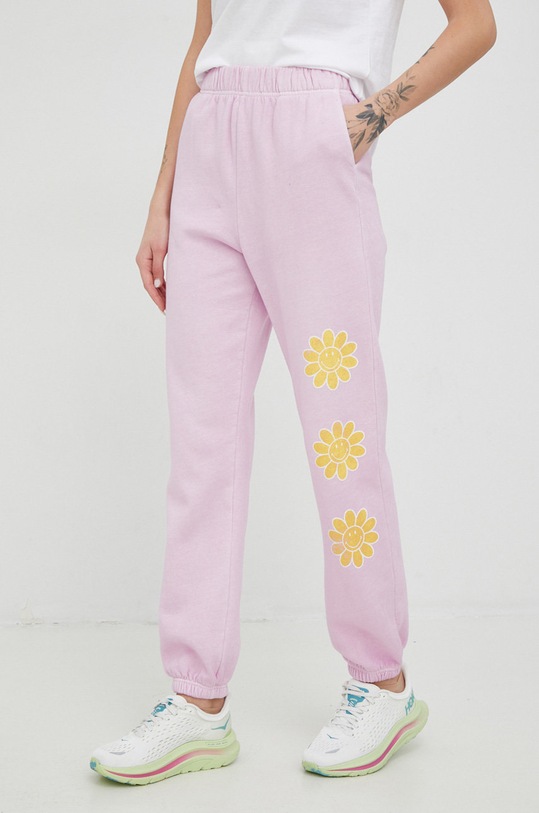 Βαμβακερό παντελόνι Billabong X SMILEY βαμβάκι ροζ ABJNP00343