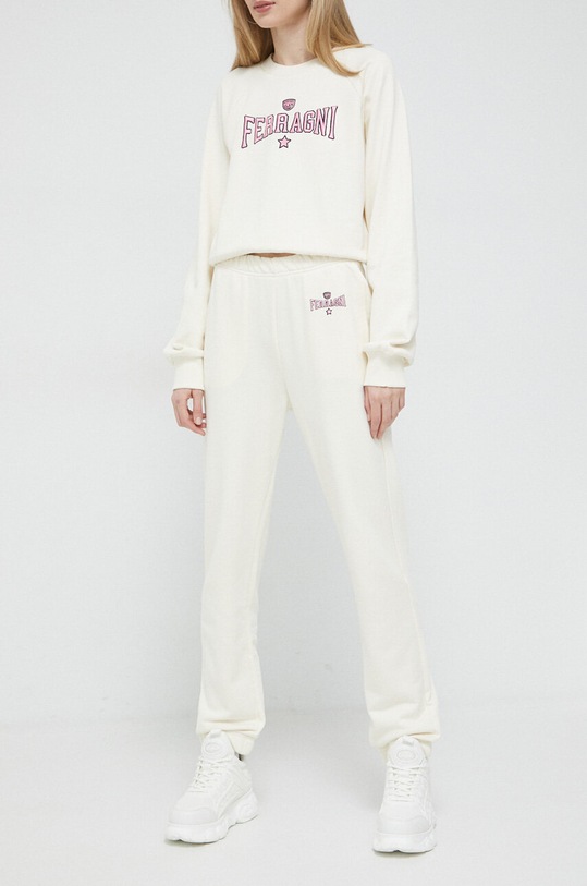 Chiara Ferragni spodnie dresowe bawełniane bawełna beżowy 74CBAT01