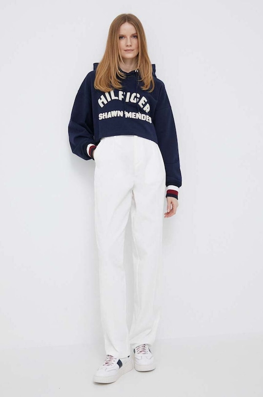 Pamučne hlače Tommy Hilfiger x Shawn Mendes bez uzorka bijela WW0WW38979.PPYX