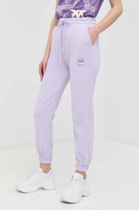 Pinko spodnie dresowe bawełniane nadruk fioletowy 100371.A0KN