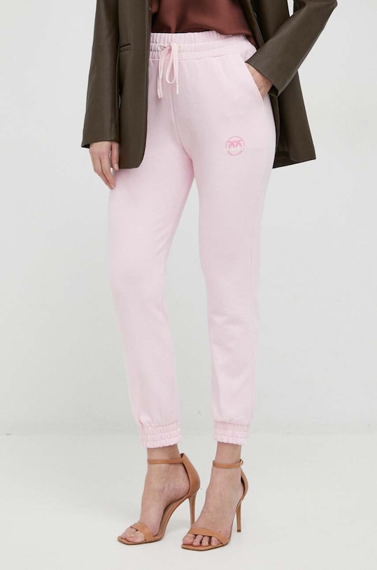 Pinko spodnie dresowe bawełniane nadruk różowy 100371.A0KN
