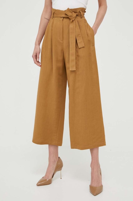 Hlače s dodatkom lana Pinko tkanina smeđa 100839.A0IN