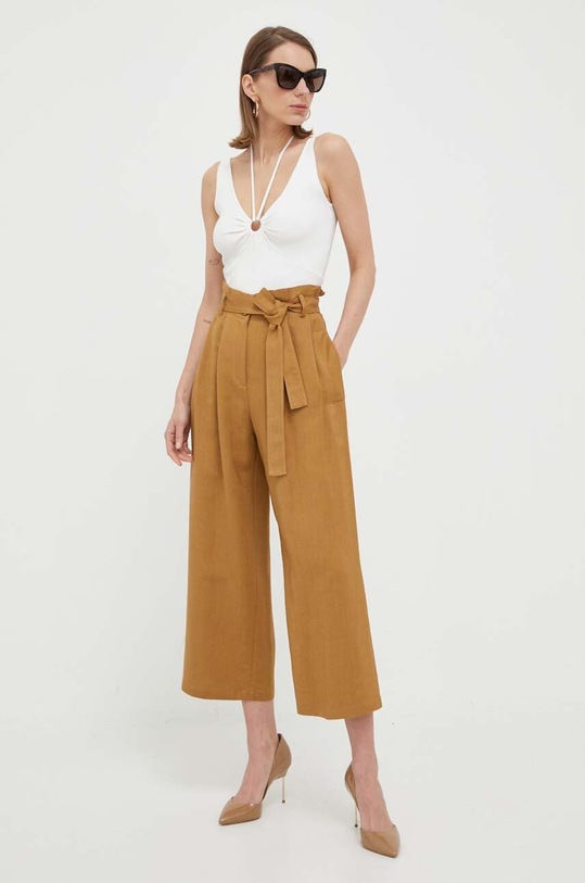 Hlače s dodatkom lana Pinko 100839.A0IN smeđa SS23