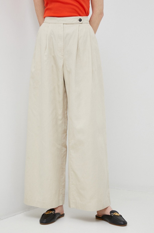 Φούστα από λινό μείγμα Tommy Hilfiger ψηλή μπεζ WW0WW38596.PPYX