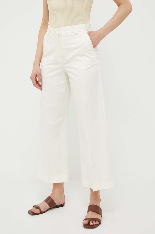 Weekend Max Mara spodnie z domieszką lnu tkanina beżowy 2351310331600